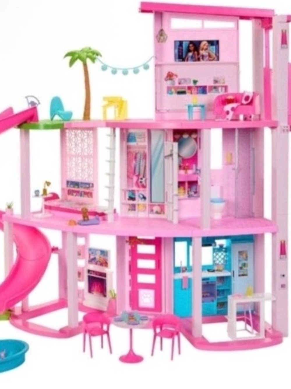 Pink Kids Dollhouse Playset - Multi-Level Pretend Play